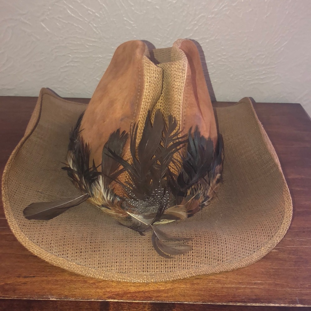 Wolverine Tan and Brown Western Hat with Feather Accents